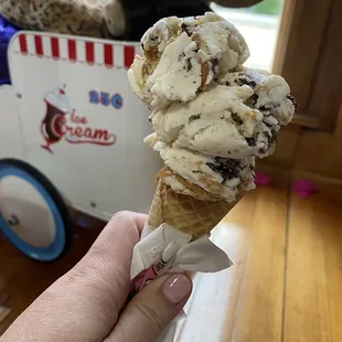 Double scoop of peanut butter cookie dough on a sugar cone $5.50