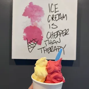 Half vegan Pineapple dole whip and pomegranate- vegan! Hee