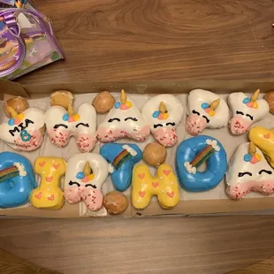 Unicorn theme birthday donut
