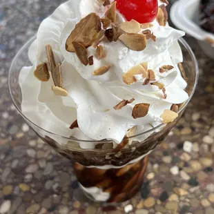 an ice cream sundae with a cherry on top