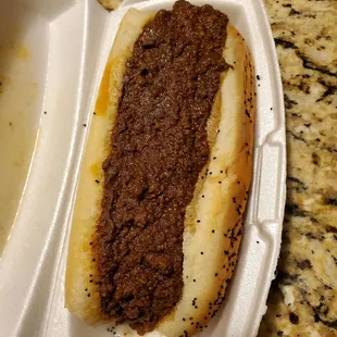 Chili cheese hot dog...they didn&apos;t add cheese