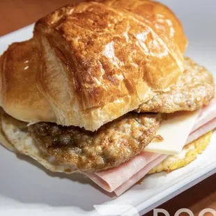 Sausage, ham, egg, and cheese