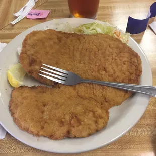 Jager schnitzel as big as my fork