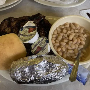 Ribeye Steak Dinner with baked potato &amp; white beans