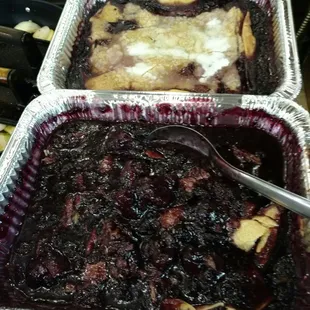 two pans of blueberry cobble