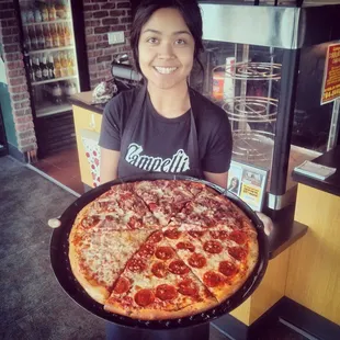 Linnea with our giant lunch slices