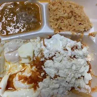 a meal in a styrofoam container