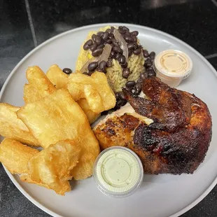 1/4 Chicken Rice, Beans &amp; Fried Yuca