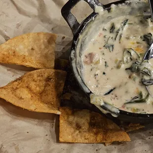 Spinach queso dip and chips