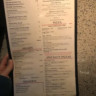 The front of the menu