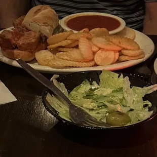 Sausage sandwich with cottage fries