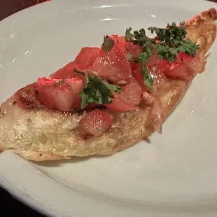 Bruschetta. Came with 6 pieces as an appetizer. Lush. The ingredients are so fresh and flavorful.