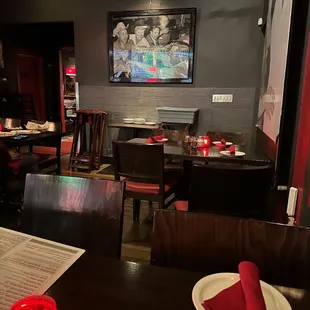 a table with a red napkin