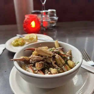 Crab claws in lemon butter - divine starter!