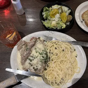 Veal Scallopini Piccata style with Angel Hair Pasta