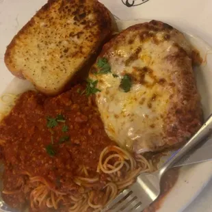 Breaded Chicken Parmigiana with meat sauce
