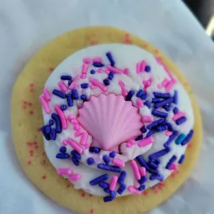 A beautiful seashell frosted sugar cookie!