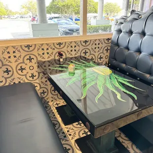 a table with a plant on it