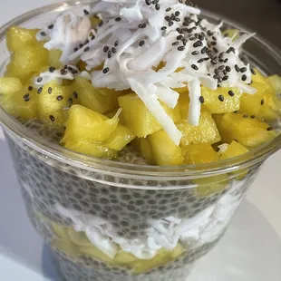 Vanilla chia pudding with fresh pineapple and shaved coconut. Amazing!!