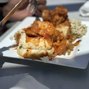 Shrimp and grits, biscuit