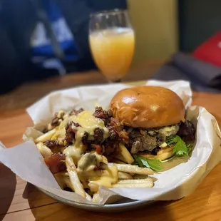 Bison burger with chili cheese fries