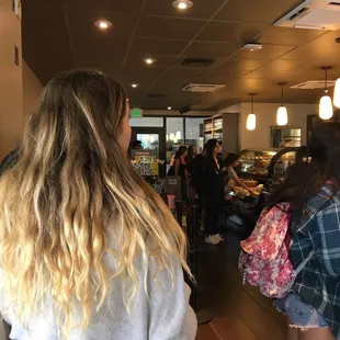 Line for Starbucks on campus