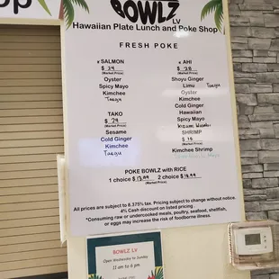 HAWAIIAN BOWLZ MENU