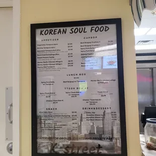 The Korean Soul food menu.