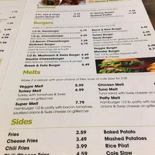 the menu of the restaurant