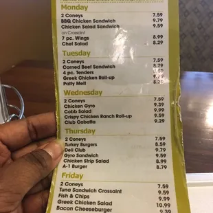 A snapshot of the Daily specials.