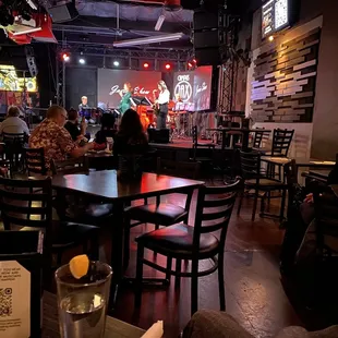 people sitting at tables in a bar