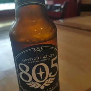 a beer bottle on a table