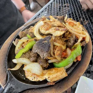 Beef and chicken fajitas