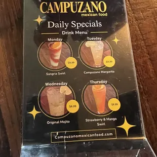 Daily drink specials