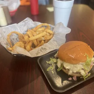 Large Cams Ham and onion rings  Cams Original Sugar-Flaked Ham Sandwich Cams Onion Rings