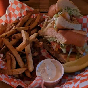 Shrimp boat with fries and added jalapeno tartar