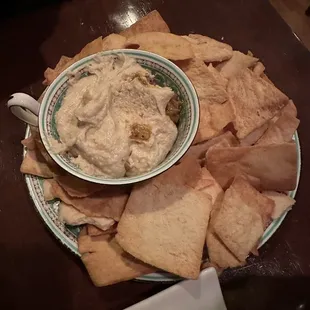 Hummus with pita and also served with carrots
