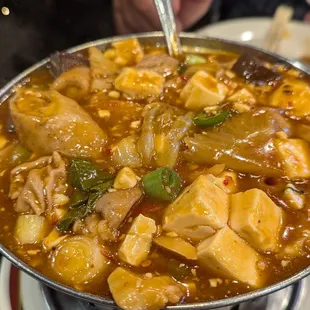 Spicy intestines hot pot $20