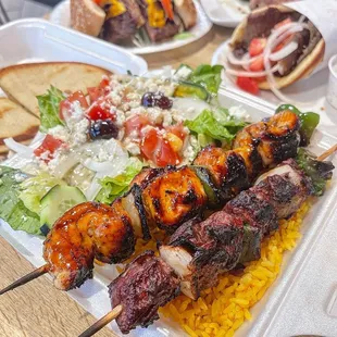 Beef &amp; Chicken Kabob plate/ Instagram @JudeeTheFoodee