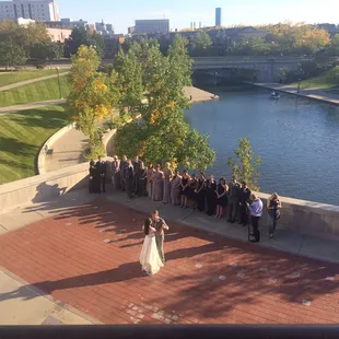 Dancing on the patio while guest look on from the terrace