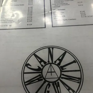 Back of menu