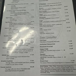 Breakfast menu