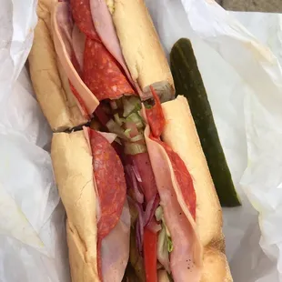 a sandwich and pickle