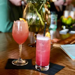 two cocktails on a table