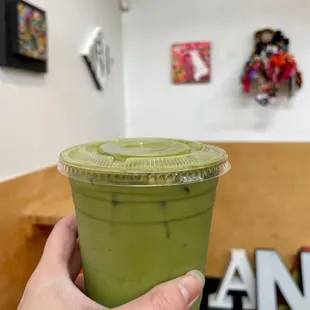 Iced dirty matcha latte