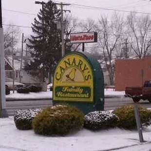 a sign in the snow
