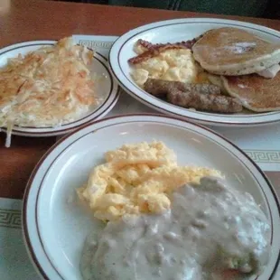 2 eggs (country scrambled) w/ sausage gravy biscuit and one combo breakfast.  Yum!