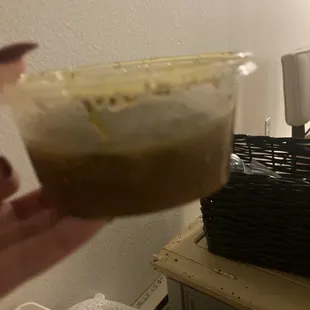 Tortilla soup.  No meat. Just dishwater broth and a small amount Tortilla Soup