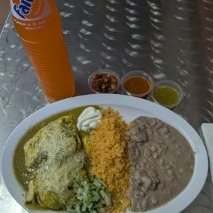 Chili verde omelette and Mexcian orange Fanta