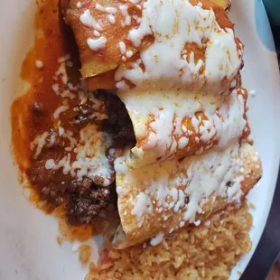 Tamale, burrito, enchilada &amp; rice